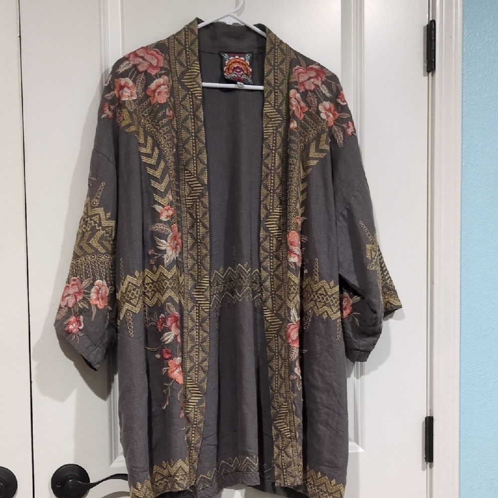 Johnny Was Embroidered Floral Patch Top